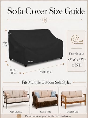 3-Seater Patio Sofa Cover,85W x 37D x 35H Inches Outdoor Couch Cover,100% Waterproof Heavy Duty Patio Sofa Covers,Patio Furniture Covers,Black