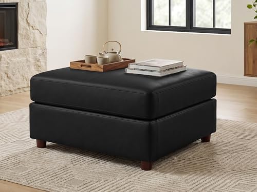 33'' Faux Leather Sofa Ottoman, Oversized Cloud Ottoman, Modern Rectangle Ottoman for Modular Sectional Sofa, Black