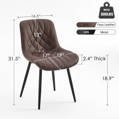 YOUNUOKE Dining Chairs Set of 2 Mid Century Modern Kitchen Chair Brown