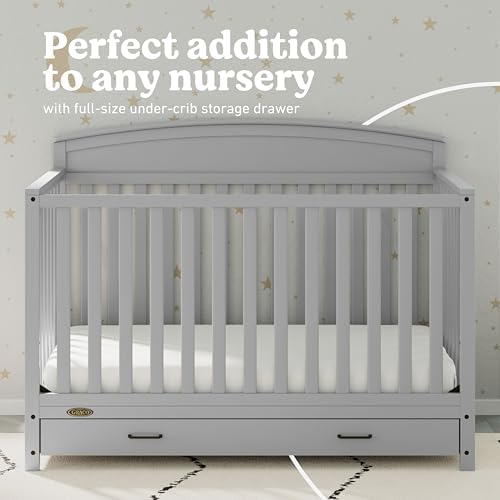Graco Benton 5-in-1 Convertible Crib with Drawer (Pebble Gray) – GREENGUARD Gold Certified, Converts from Baby Crib to Toddler Bed, Daybed and Full-Size Bed, Full-Size Nursery Storage Drawer