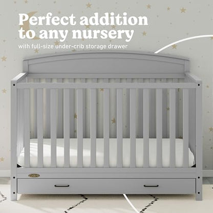 Graco Benton 5-in-1 Convertible Crib with Drawer (Pebble Gray) – GREENGUARD Gold Certified, Converts from Baby Crib to Toddler Bed, Daybed and Full-Size Bed, Full-Size Nursery Storage Drawer