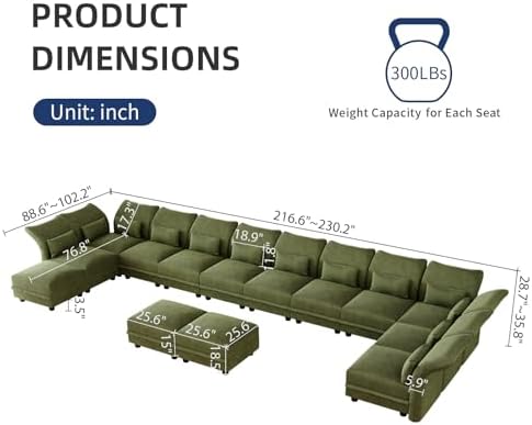 Corduroy Modular Sectional Cloud Couch with Storage, Oversized 14-Seat