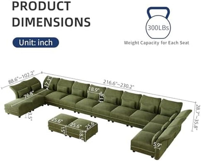 Corduroy Modular Sectional Cloud Couch with Storage, Oversized 14-Seat