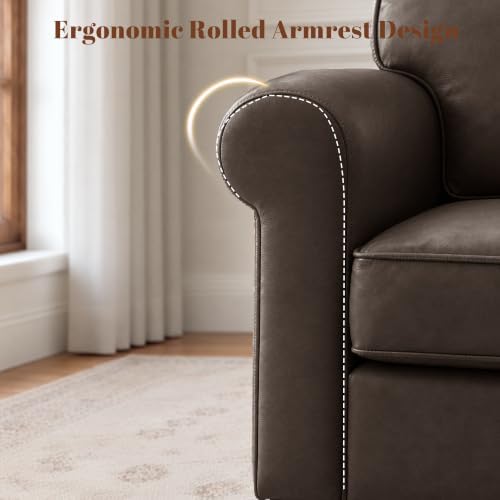 Kingfun Faux Leather Armchair Sofa with Rolled Arms,Cocoa