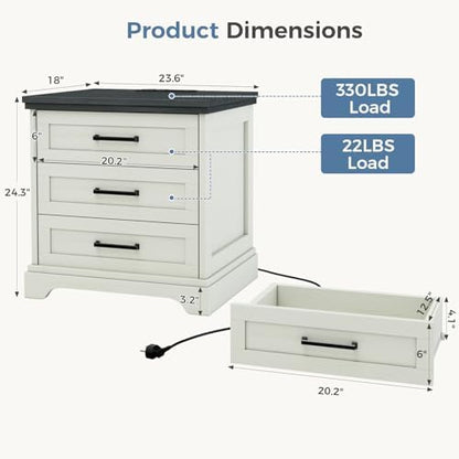 DUMOS Farmhouse Nightstand Set of 2 with Charging Station