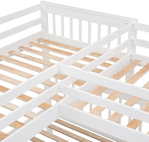 Twin-Twin Over Full L-Shaped Bunk Bed with 3 Drawers, Portable Desk and Wardrobe, Wood Bunk Bed with Loft Bed Attached for 3 Kids,No Box Spring Needed (White+Wardrobe/M, Twin-Twin Over Full)