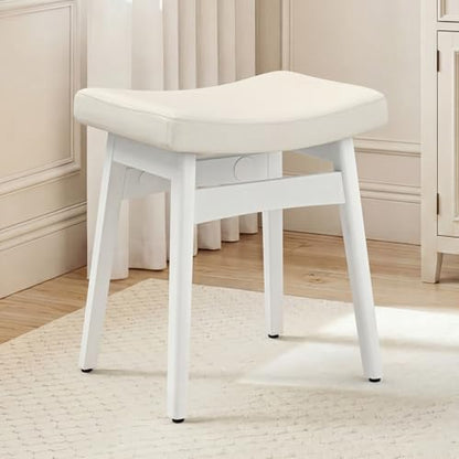 LUE BONA Vanity Saddle Stool with Wood Legs, Modern Vanity Chair for Makeup