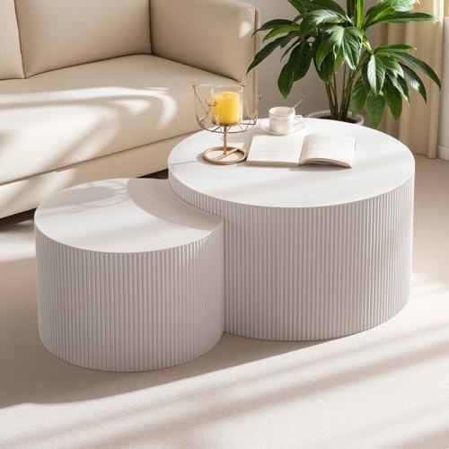Modern Round Wooden Nesting Coffee Table Set of 2 (GLARGE)