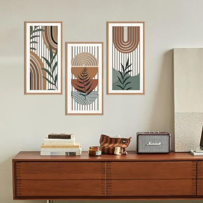 IARTTOP Boho Wood Wall Art Framed 8x16 Inch Set of 3 Mid-century Modern Abstract Wooden Wall Decor Minimalist Plant Artwork for Living room Bedroom Office