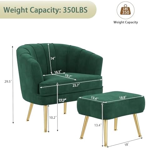 Andeworld Velvet Accent Chair with Ottoman, Barrel Armchair, Green