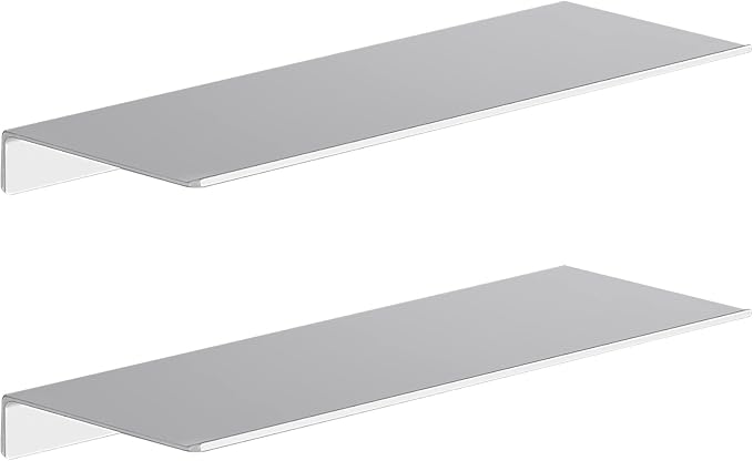Danpoo 16 inch Metal Floating Shelves for Wall Organizer & Storage, Display Shelves for Bathroom, Living Room, Kitchen, Bedroom(Silver, 2-Pack)