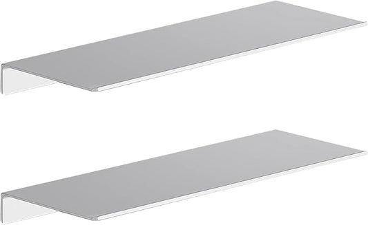 Danpoo 16 inch Metal Floating Shelves for Wall Organizer & Storage, Display Shelves for Bathroom, Living Room, Kitchen, Bedroom(Silver, 2-Pack)