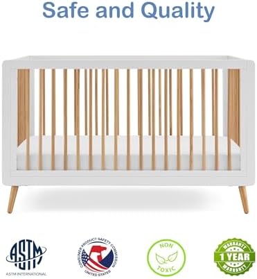 Tatum 3-in-1 Convertible Crib with Guardrail- White and Natural