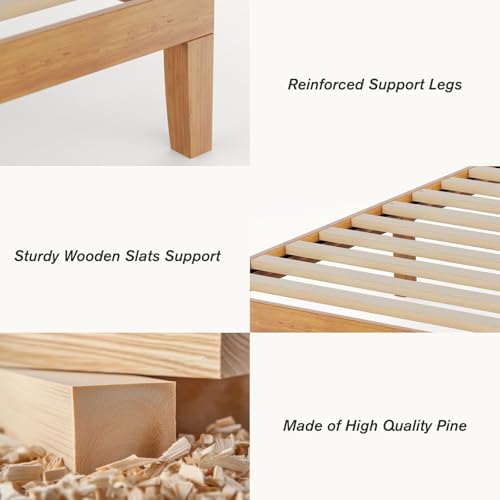 OLIXIS Full 12 Inch Solid Wood Platform Bed Frame, Honey Wood
