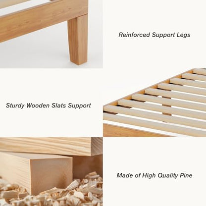 OLIXIS Full 12 Inch Solid Wood Platform Bed Frame, Honey Wood
