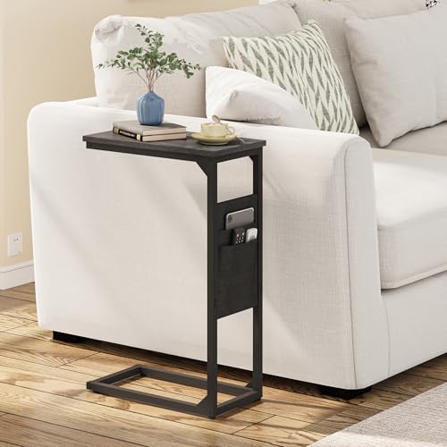 TUTOTAK C Shaped End Table, Side Table for Couch, Sofa Table