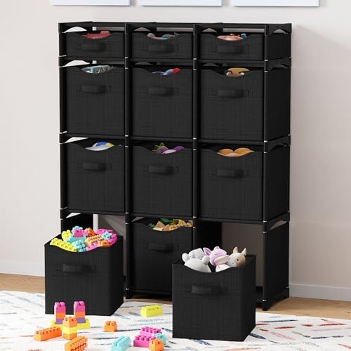 Cube Storage Organizer with Storage Bins Included - The Perfect Closet Organizers and Storage Solution. Includes 12 Storage Cubes, Great For Toy Storage, Closet Storage, Clothes Storage (Black)