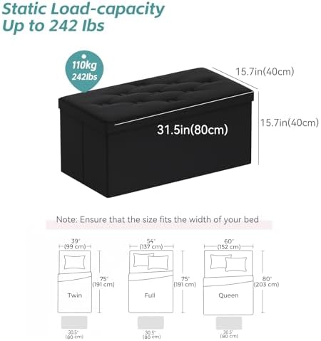 BRIAN & DANY Folding Storage Ottoman Bench, Ottoman with Storage, Foot Rest, Benches Seat for Bedroom, Living Room, Entryway, Long Shoes Bench, 15.7" x 31.5" x 15.7" Black