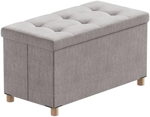BRIAN & DANY 30 Inches Folding Storage Ottoman Bench, Ottoman with Storage Bench for Bedroom, Living Room, Entryway, Foot Rest with Legs, Light Gray