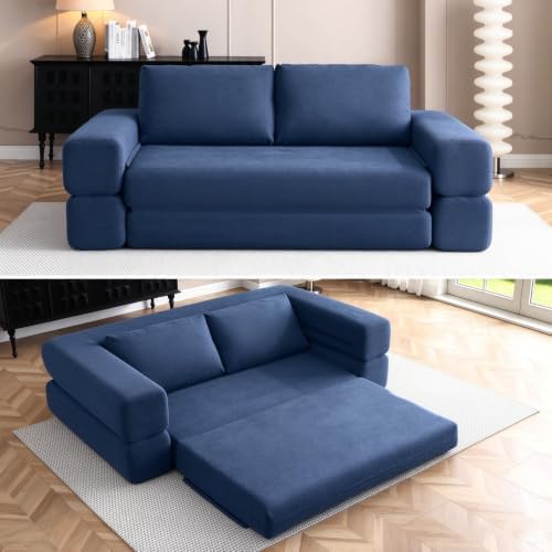 HANXIN 81'' Futon Sleeper Sofa Bed, Boneless Couch for Living Room, Blue