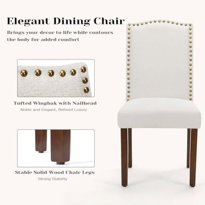 Kitchen Chairs Set of 2 Modern Upholstered Fabric Seat with Nailhead Trim and Ergonomic Lumbar Support for Living Room and Rustic Farmhouse Dining Area, Dark Brown
