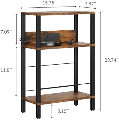 Narrow Nightstand with Charging Station,Rustic Brown Side Table with Outlet