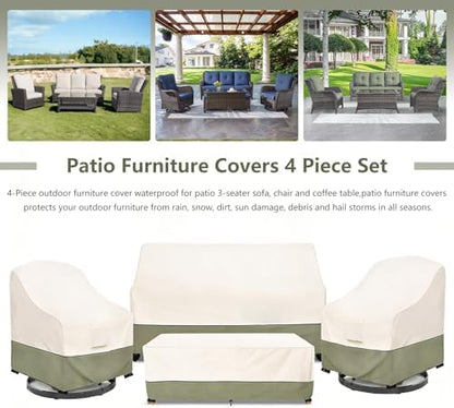 Bitubi Outdoor Waterproof Patio Furniture Covers 4-Piece Set for Swivel Rocker Chairs, Patio 3-Seater Sofa 79in, Coffee Table 48in, Heavy Duty 600D Tough Canvas, Beige
