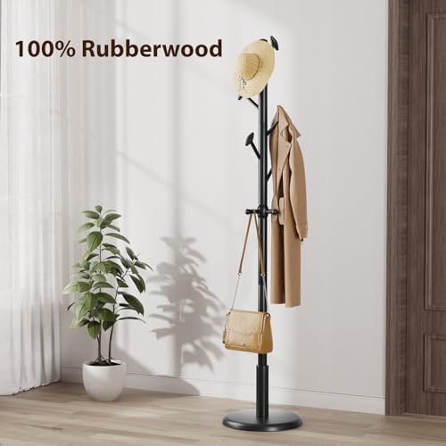 Solid Wooden Coat Rack Stand Freestanding Hall Tree with 10 Hooks