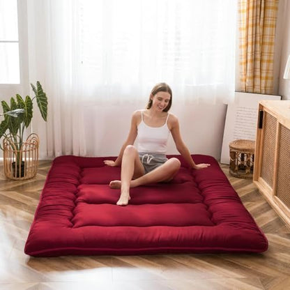 MAXYOYO Japanese Foldable Sleeping Pad Mattress Topper - Thicken Guest Mattress - Burgundy, Full