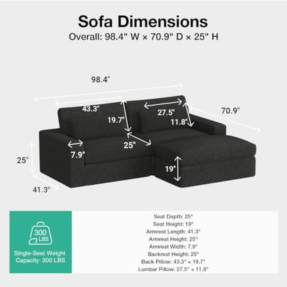 Novilla 98" Deep Seat Modular Sectional Sofa, Removable Washable Covers, L Shape Cloud Couch with Lumbar Pillows, Chenille Boneless Sectional Couch Dark Gray, No Assembly Required