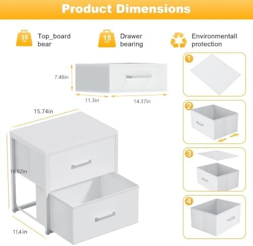 2 Pack Stackable Storage Drawers, Closet Drawers, White