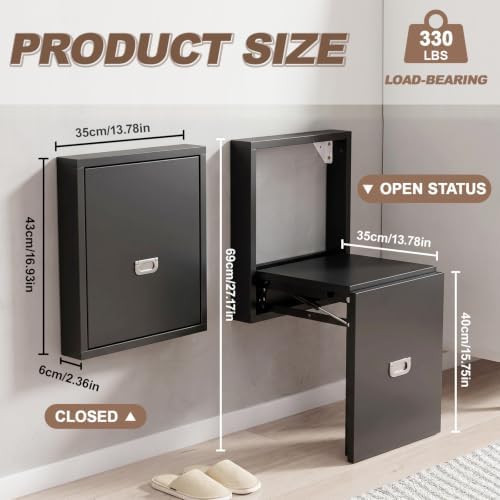 1 Pcs Wall Mounted Folding Chair, Modern Entryway Shoe Changing Stool, 330lbs Capacity, Extra-Wide Seat, Invisible Folding Chair for Hallway, Hidden Shoe Bench for Most Homes (Black)