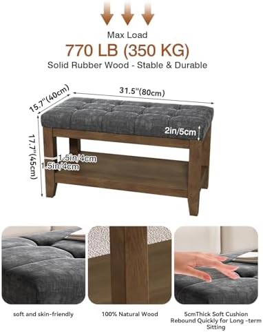 Rubber Wood Shoe Upholstered Shoe Bench Dark Gray Chenille UASND66G