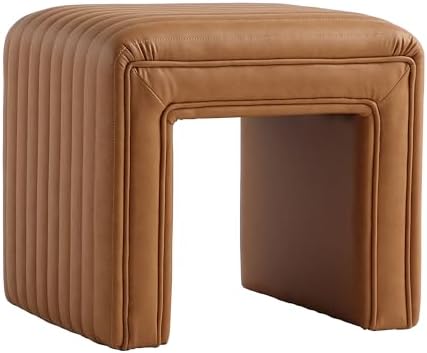 Get Set Style Vanity Stool Chair,Modern PU Leather Ottoman Foot Stool with Wooden Legs Sofa Bench Footstool Extra Seat for Vanity,Makeup Room,Living Room(Fully Assembled