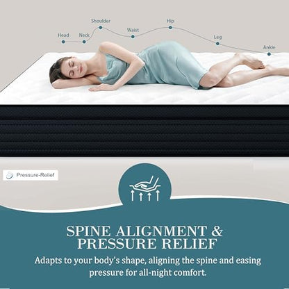Sleepmax Extra Firm Queen Mattress 12 Inch, Hybrid Mattress Pressure Relief