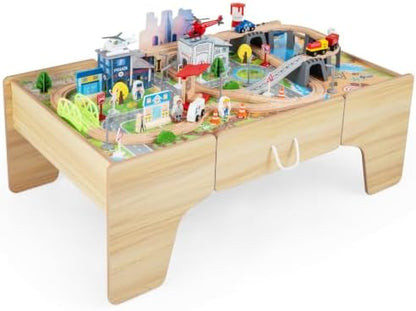 Costzon 110-Piece Wooden Train Table with Drawer for 3+ Years Old Toddlers