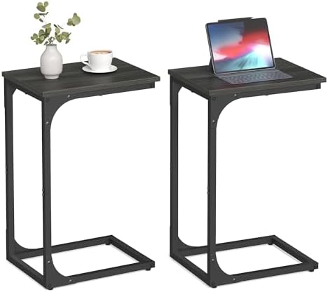 VASAGLE C-Shaped End Table Set of 2, Small Sofa Side Table with Metal Frame