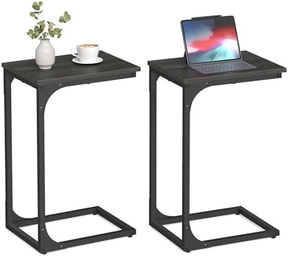 VASAGLE C-Shaped End Table Set of 2, Small Sofa Side Table with Metal Frame