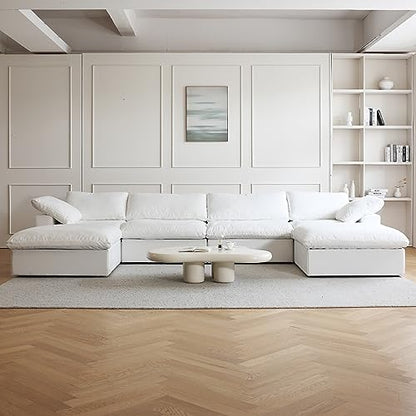 JACH U-Shaped Cloud Couches for Living Room, 6-Seats Modular Convertible Sectional Sofas, Cushion Covers Removable, Comfy Sectional Couch with Chaise Ottomans for Living Room Apartment (White)
