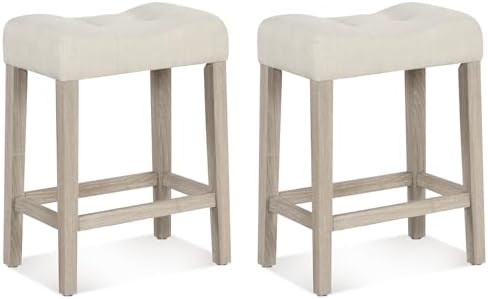 GIANTEX 24" Saddle Bar Stools Set of 2, Farmhouse Button Tufted Barstools