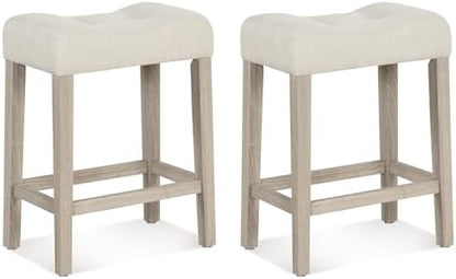 GIANTEX 24" Saddle Bar Stools Set of 2, Farmhouse Button Tufted Barstools