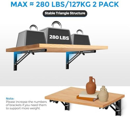 Matte Black Folding Shelf Brackets, 16 Inch, 6 Pack