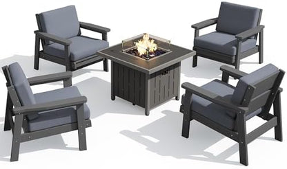 SERWALL HDPE Patio Furniture Set with 33” Square Fire Pit Table