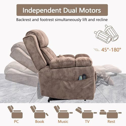 FUNECORP Big Man Power Lay Flat Lift Recliner Chair,Tan