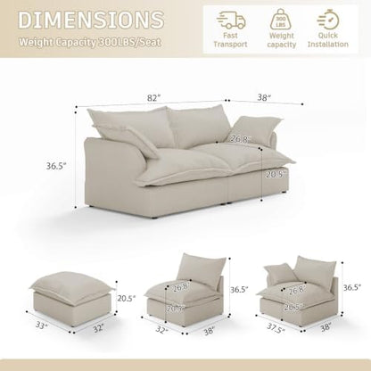 Cloud Modular Sectional Sofa,Down Filled Oversize Couch for Living Room,Deep Seat Convertible Couches,Sofa Covers Washable&Replaceable(Loveseat,Grey)