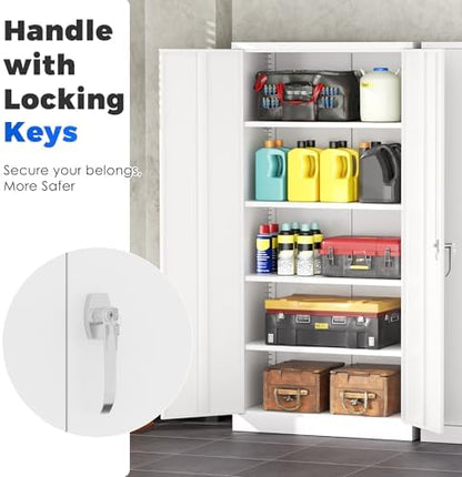 INTERGREAT Metal Storage Cabinet with Lock, 72" Office Storage Cabinet with Locking Doors and 4 Adjustable Shelves, White Lockable Steel Cabinet for Home Office, School