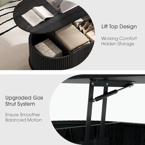 JOINICE Oval Lift Top Coffee Table with Storage for Living Room,42.5",Black