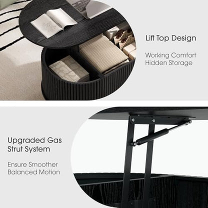 JOINICE Oval Lift Top Coffee Table with Storage for Living Room,42.5",Black