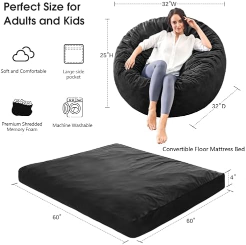 Bean Bag Chairs for Adults - Giant Bean Bag Convertible Floor Sofa