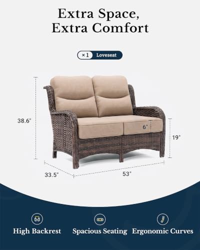 Oversized Loveseat, Outdoor Sofa with High Back and 6-Inch Cushions